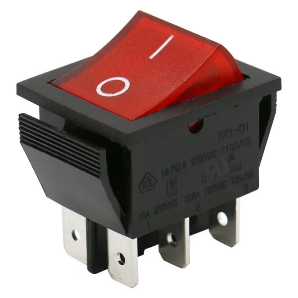 KCD4 16A 250V DPDT 6 Pin Heavy Duty Rocker Switch with Red Light